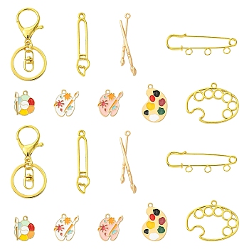 DIY Painting Theme Alloy Keychain Brooch Pin Making Kits, Jewelry Set Making, Golden, 45.5x11x2.5mm, Hole: 1.8mm