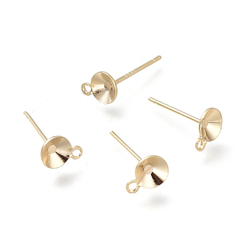 Brass Stud Earring Findings, Long-Lasting Plated, with Loop and 925 Sterling Silver Pin, for Pointed Back Rivoli Rhinestone, Cone, Real 18K Gold Plated, 7x5x2mm, Hole: 1mm, Pin: 0.6mm