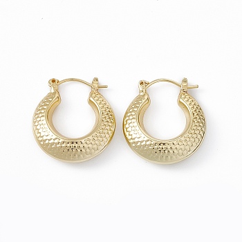 Brass Donut with Scale Pattern Hoop Earrings for Women, Lead Free & Cadmium Free, Real 18K Gold Plated, 24.5x22x6.5mm, Pin: 0.9mm