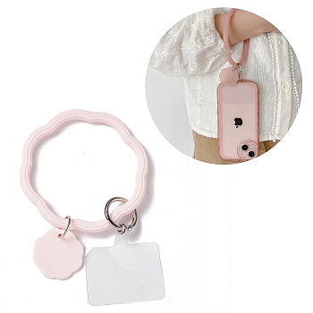 Silicone Loop Phone Lanyard, Wrist Lanyard Strap with Plastic & Alloy Keychain Holder, Pink, 19.5cm