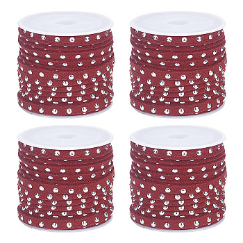 4 Rolls Faux Suede Cord, with Silver Tone Alloy Rivet, For Punk Rock Jewelry Making, Dark Red, 5x2.5mm, about 5.47 Yards(5m)/Roll