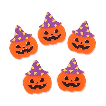 Acrylic Pendants, for Halloween, Pumpkin with Hat, Dark Orange, 39x33x2mm, Hole: 1.5mm