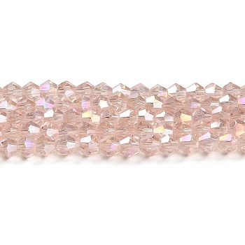 Transparent Electroplate Glass Beads Strands, AB Color Plated, Faceted, Bicone, Pink, 6x6mm, Hole: 1mm, about 45~47pcs/strand, 9.65~9.84 inch(24.5~25cm)