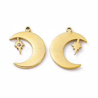Real 18K Gold Plated Moon Stainless Steel+Rhinestone Pendants