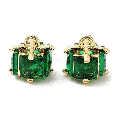 Real 18K Gold Plated Dark Green Box Brass+Cubic Zirconia Charms