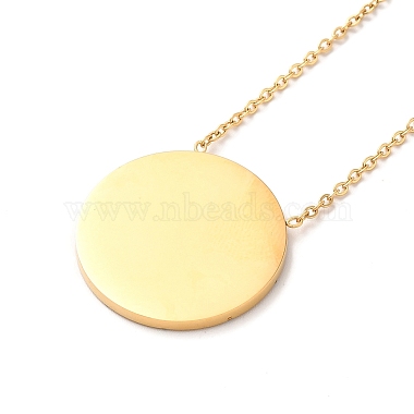 304 Stainless Steel Flat Round Pandant Necklace for Women(NJEW-O126-01G-03)-2