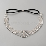 Iron with Rhinestone Elastic Headband, Silver, 31x230x4mm(OHAR-WH0034-26B)