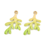 Alloy Enamel Pendants, Coral Shapes Charms, Golden, Lime, 21x13.5x2mm, Hole: 1.4mm(AL-CBA072F-03G-01)