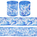 2 Rolls Polyester Ribbon, with Iron Lace, Flower Pattern, Clothing Accessories, Blue, 2-1/2 inch(63mm)(OCOR-TA0003-67)