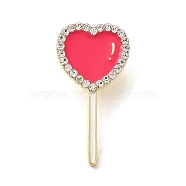 Cute Hot Pink Lollipop Enamel Pins, Zinc Alloy Brooches for Backpack Clothes, Golden, Heart, 35x17.5mm(JEWB-S025-12A)