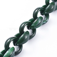 Handmade Acrylic Rolo Chains, Belcher Chain, Imitation Gemstone Style, Dark Green, Links: 20x18x8mm, about 39.37 inch(1m)/strand(AJEW-JB00537-04)
