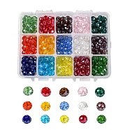 Electroplate Glass Beads, Pearl Luster Plated, Faceted, Rondelle, Mixed Color, 8x6mm, Hole: 1mm, 15 colors, 30pcs/color, 450pcs(EGLA-JP0002-02C-8mm)