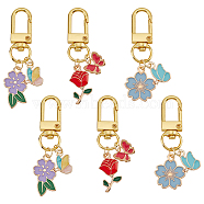 WADORN 2 Sets Alloy Enamel Flower & Butterfly Pendant Decorations, with Alloy Swivel Clasps, Clip-on Charms, Mixed Color, 54~60mm, 3pcs/set(HJEW-WR0001-01)