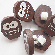 Painted  Shank Button Shaped in Owl, Wooden Buttons, Coconut Brown, about 20mm long, 16mm wide, 4mm thick(X-NNA0ZC5)