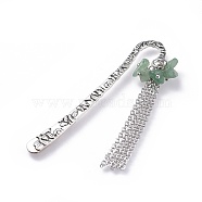 Tibetan Style Alloy Bookmarks, with Natural Green Aventurine Chip Beads and Brass Cable Chains, 79.5mm(AJEW-JK00153-05)