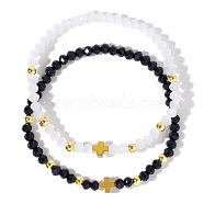 Simple Fashion Cross Brass & Faceted Glass Beaded Bracelet Sets for Couples(JR2444)