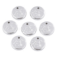 316 Surgical Stainless Steel Charms, Flat Round with Constellation, Stainless Steel Color, Leo, 10x2mm, Hole: 1mm(STAS-S116-418H-P)