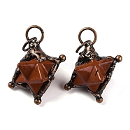 Natural Red Jasper Merkaba Star Pendants, Brass Star Charms with Jump Rings, Red Copper, 36x30x24mm, Hole: 7mm(G-C144-01R-04)