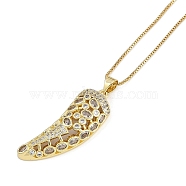 Brass Micro Pave Clear Cubic Zirconia Pendant Box Chain Necklaces for Women, Golden, Elephant Tooth Shaped, 17.32 inch(44cm)(NJEW-U015-08G-02)