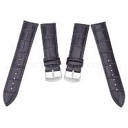 Gorgecraft Leather Watch Bands, with Stainless Steel Clasps, Black, 87x20x2mm, 125x18x2mm(WACH-GF0001-001B-03)