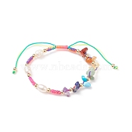Natural & Synthetic Mixed Stone Chips Braided Bead Bracelets, Brass Natural Cultured Freshwater Pearl Beaded Bracelet for Men Women, Colorful, Inner Diameter: 2-1/4~3-5/8 inch(5.6~9.2cm)(BJEW-JB08719-01)