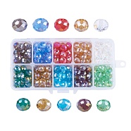 10 Colors Electroplate Glass Beads Strands, AB Color Plated, Faceted, Rondelle, Mixed Color, 10x7mm, Hole: 1mm, 20pcs/color, 200pcs/box(EGLA-JP0001-02-10x7mm)
