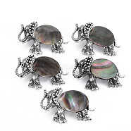 Elephant Alloy Rhinestone Brooch, Natural Black Lip Shell Lapel Pin with Loop for Backpack Clothes Pendant Jewelry, Cadmium Free & Lead Free, Antique Silver, Gray, 29x46x14mm, Hole: 7x4mm, Pin: 0.7mm(PALLOY-N166-001-A03-RS)