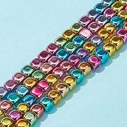 Rainbow Color Electroplate Non-magnetic Synthetic Hematite Beads Strands, Cube, Multi-color Plated, 4x4x4mm, Hole: 0.8mm, about 100pcs/strand, 15.55~16.14 inch(39.5~41cm), 1 strand/bag(G-FS0001-91)