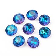 Pointed Back & Back Plated Glass Rhinestone Cabochons, Grade A, Faceted, Flat Round, Bermuda Blue, 10x5mm(RGLA-J012-10mm-001BB)