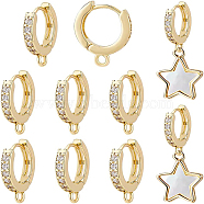 10Pcs Brass Huggie Hoop Earring Findings, with Horizontal Loops and Clear Cubic Zirconia, Lead Free & Cadmium Free, Real 18K Gold Plated, 15x2.5x13.5mm, Hole: 1.5mm, Pin: 0.9mm(KK-BC0008-83)