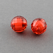 Transparent Acrylic Beads, Bead in Bead, Faceted, Round, FireBrick, 8mm, Hole: 2mm, about 1920pcs/500g(TACR-S086-08mm-15)