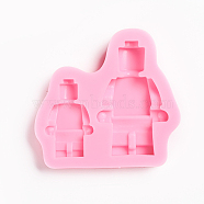 Food Grade Silicone Statue Molds, Fondant Molds, For DIY Cake Decoration, Chocolate, Candy, Portrait Sculpture UV Resin & Epoxy Resin Jewelry Making, Robot, Pink, 103x109x6mm, Robot: 57x36mm and 84x54mm(X-DIY-L015-51A)
