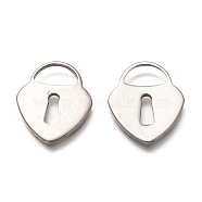 201 Stainless Steel Pendants, Heart Lock, Stainless Steel Color, 19x16.5x1.5mm, Hole: 9.5x5mm(STAS-Z031-17P)