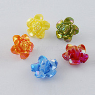 Acrylic Shank Buttons, AB Color Plated, Flower, Mixed Color, about 17mm long, 17mm wide, 4mm thick, hole: 3mm(X-SACR-Q069-M)