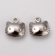 316 Surgical Stainless Steel Pendants, Cat Shape, Stainless Steel Color, 10x10x4mm, Hole: 1mm(STAS-G229-42P)