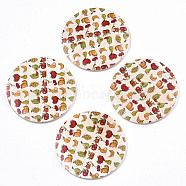 Fruit Seris Printed Wood Pendants, Flat Round with Fruit Pattern, Seashell Color, 30x5mm, Hole: 1.6mm(WOOD-S045-103B-07)