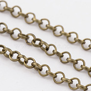Iron Rolo Chains, Belcher Chain, Unwelded, with Spool, Lead Free and Nickel Free, Antique Bronze Color, Size: Chain: about 3mm in diameter, 1mm thick, about 32.8 Feet(10m)/roll(X-CH-S068-AB-FF)