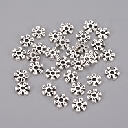 Alloy Spacer Beads, Flower, Antique Silver, 8x2mm, Hole: 1.6mm(PALLOY-R00742-AS-RS)
