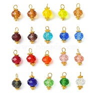 20Pcs 20 Color Glass Charms, with Golden Brass Loops, Faceted Bicone, Mixed Color, 13x7.5mm, Hole: 2.5mm, 1Pc/color(PALLOY-JF02222)
