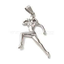 Hip Hop Fitness 316L Surgical Stainless Steel Pendants, Runner Charm, Stainless Steel Color, 47x29x4.5mm, Hole: 8.5x5mm(STAS-H194-01P-01)
