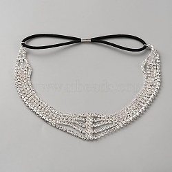 Iron with Rhinestone Elastic Headband, Silver, 31x230x4mm(OHAR-WH0034-26B)
