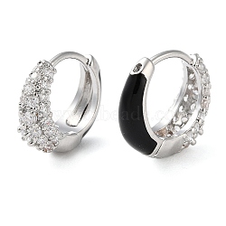 Brass Micro Pave Clear Cubic Zirconia Hoop Earrings for Women, Black, Platinum, 13.5x15x5.5mm(EJEW-S234-07P-01)