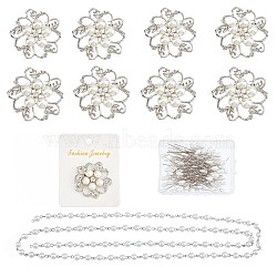 Nbeads DIY Chain Dangle Brooch Making Kits, Including ABS Plastic Pearl Flower Lapel Pin, Glass Pearl Beads Chains, Iron Head Pins, Platinum, 37x15.5mm(DIY-NB0007-53)