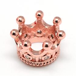 Rack Plating Brass Micro Pave Cubic Zirconia Beads, Crown, Large Hole Beads, Long-Lasting Plated, Rose Gold, 11x7mm, Hole: 6mm(ZIRC-S052-003RG)