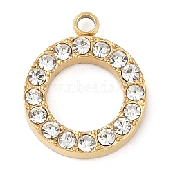 PVD Vacuum Plating 304 Stainless Steel Rhinestone Pendants, Ring, Golden, 16x13x3mm, Hole: 2mm(X-STAS-S131-04G-01)