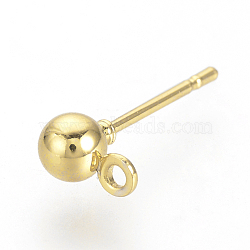 Iron Ball Stud Earring Findings, with Loop, Nickel Free, Golden, 6.5x4mm, Hole: 1mm, Pin: 0.8mm(KK-R071-09G-NF)
