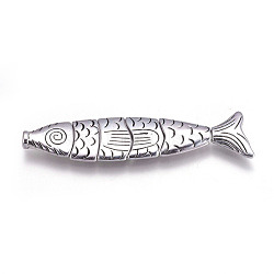 Alloy Fish Beads, Worry Fish Beads, Cadmium Free & Nickel Free & Lead Free, Antique Silver, 72x17x5mm, Hole: 2mm(PALLOY-A13083-AS-NR)