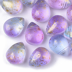 Two Tone Transparent Spray Painted Glass Beads, Top Drilled Beads, with Glitter Powder, Frosted, Teardrop, Orchid, 12.5x9.5x7mm, Hole: 1mm(GLAA-T017-01-B02)