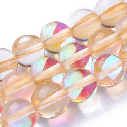 Synthetic Moonstone Beads Strands, Dyed, Holographic Beads, Half AB Color Plated, Round, Navajo White, 6mm, Hole: 1mm, about 64pcs/strand, 15 inch(G-F143-6mm-15)
