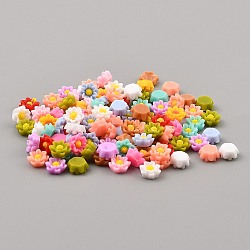 Opaque Resin Cabochons, Flower, Mixed Color, 6x5.5x2.5mm, about 100pcs/bag(RESI-CJC0012-26G)